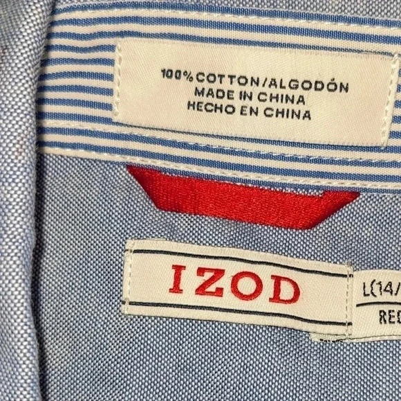 Boys Izod Size L 14-16 Regular Button Up Shirt Light Blue L/S Denim - Picture 4 of 4